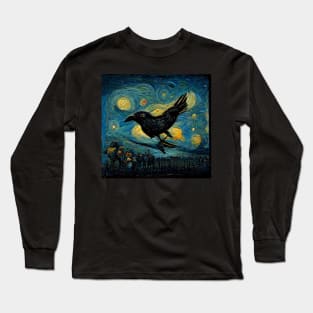 crow flight in sky van gogh style Long Sleeve T-Shirt